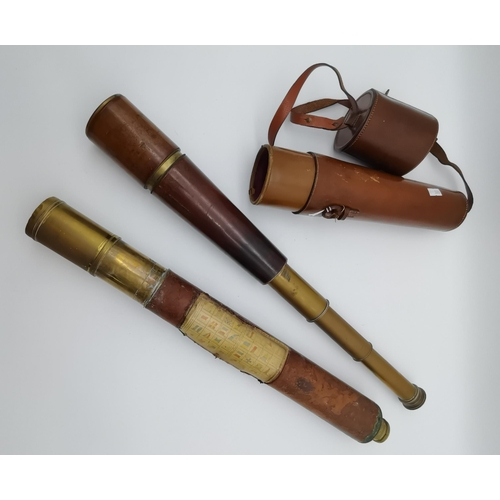 9 - A 19th Century maritime leather clad single draw brass telescope with flag code inset on barrel, 'Fl... 