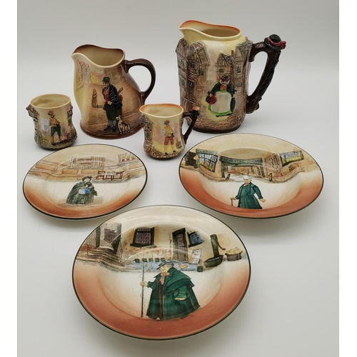 93 - A Collection of Royal Doulton Dickens Ware Items including x2 larger jugs and x2 small jugs plus x2 ... 