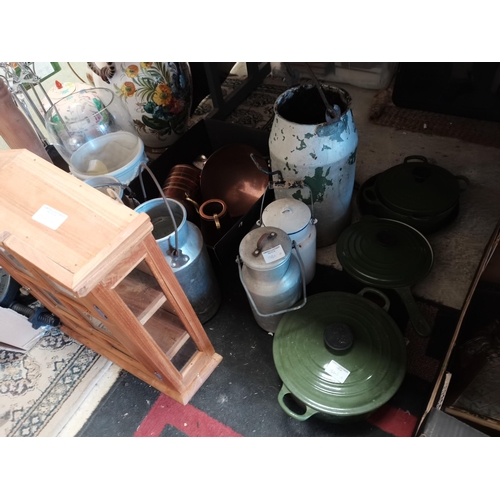 1330a - A lot incl aga pans, milk churns, brassware etc