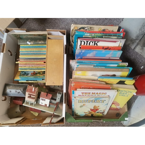 756 - x2 boxes vintage children's books, toys etc incl The Magic Roundabout annual 1968, Rupert Bear book ... 