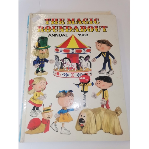 756 - x2 boxes vintage children's books, toys etc incl The Magic Roundabout annual 1968, Rupert Bear book ... 