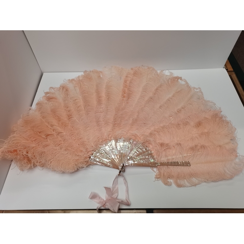 309 - A Vintage Feathered Fan by Edwards & Jones Regents Street in original box 45cm high x 75cm fully ext... 