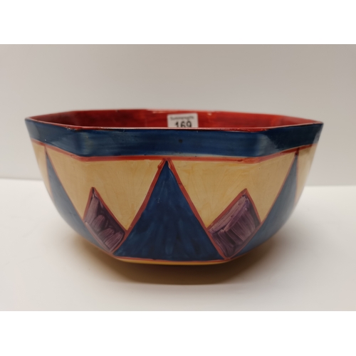 169 - Clarice Cliff, a Bizarre ware Newport Pottery octagonal bowl, c.1930s, hand painted with a geometric... 