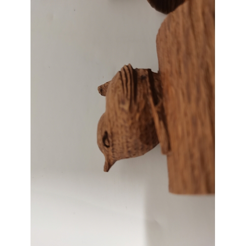 199 - Bob Hunter, a set of six Wrenman oak napkin rings, each with carved wren signature atop a hollowed o... 