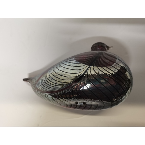 139 - Large Nuutajarvi - Oiva Toikka hand blown iridescent pulled feather studio glass Pheasant bird H13cm... 