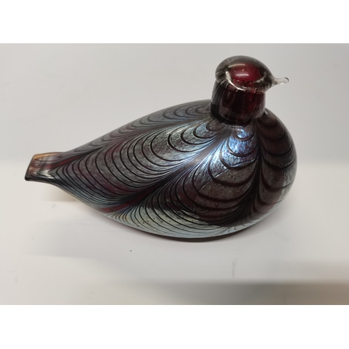 139 - Large Nuutajarvi - Oiva Toikka hand blown iridescent pulled feather studio glass Pheasant bird H13cm... 