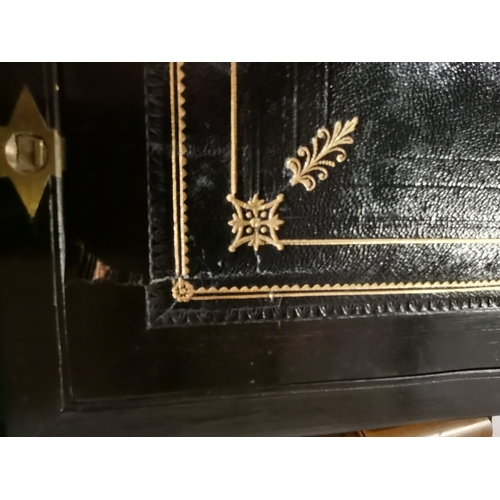 2 - A Victorian brass-bound coromandel writing box with gilt-tooled navy leather slope, fitted compartme... 