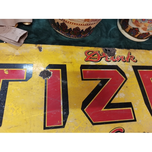 22 - An enamel advertising sign for Tizer, rectangular, with red and black script 'Drink TIZER The Appeti... 