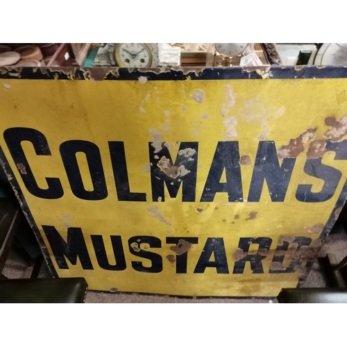 31 - A large enamel advertising sign for COLMAN'S MUSTARD, with navy blue writing and border to a yellow ... 