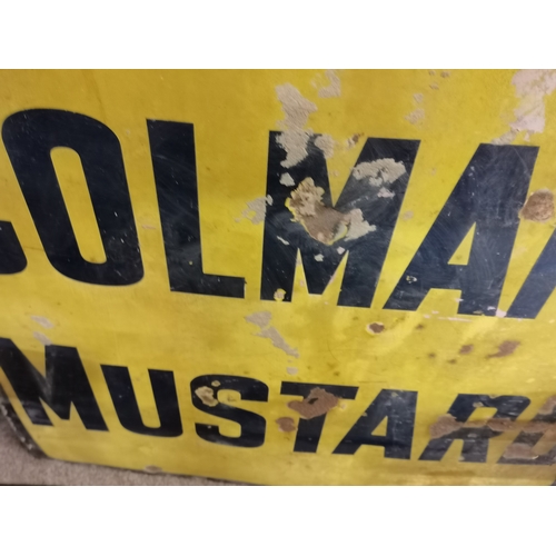 31 - A large enamel advertising sign for COLMAN'S MUSTARD, with navy blue writing and border to a yellow ... 