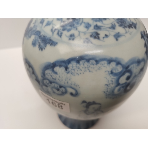 168 - Chinese Blue and White vase - no markings to base H31cm