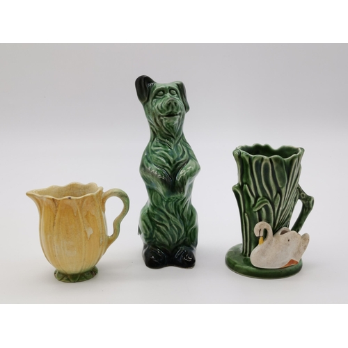 118 - Sylvac Swan in reeds vase, Cabbage leaf jug and Sylvac style terrier dog plus Vintage 1930's Tea Pot... 