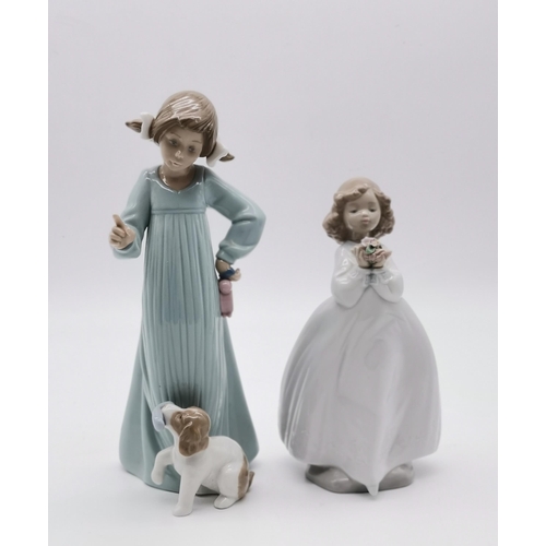 119 - A Collection of Nao figurines including Short Eared Owl, goose, Girl with Dog - 'Bad Boy' 1163 and T... 