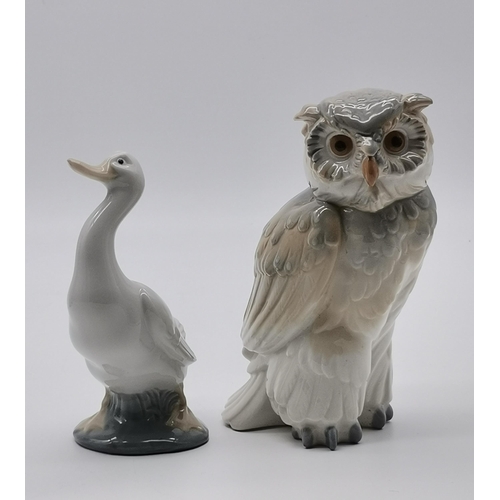 119 - A Collection of Nao figurines including Short Eared Owl, goose, Girl with Dog - 'Bad Boy' 1163 and T... 