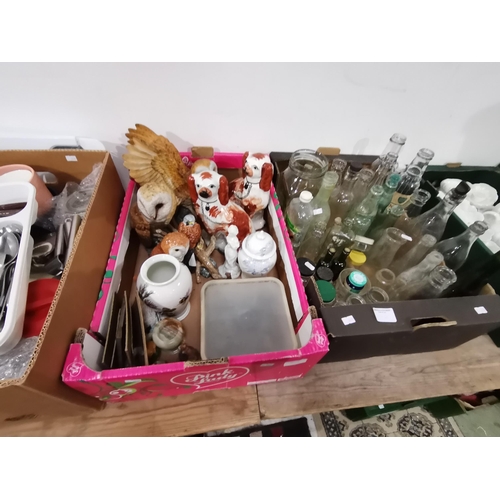 1262 - x6 boxes of misc. collectables incl pair of Staffordshire Dogs, Vintage bottle collection, boxes of ... 