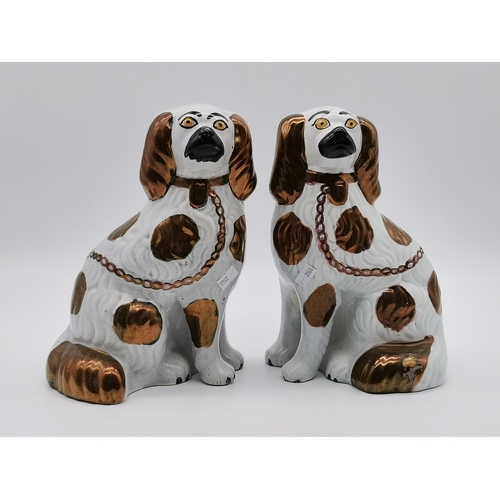 127 - A pair of Antique King Charles Spaniel dog Staffordshire dog figurinesCondition StatusGood: In good ... 