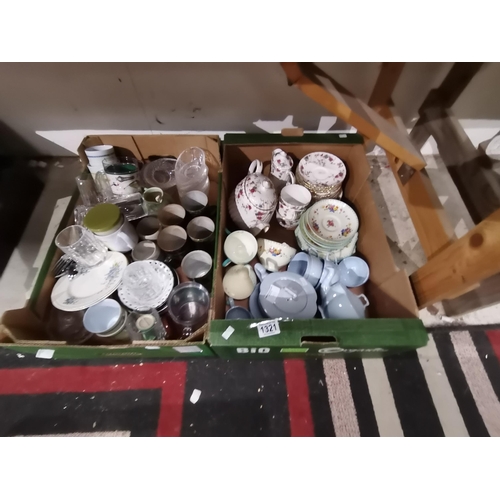 1321 - x2 boxes misc items incl Minton china, Paragon, vintage glasses etc