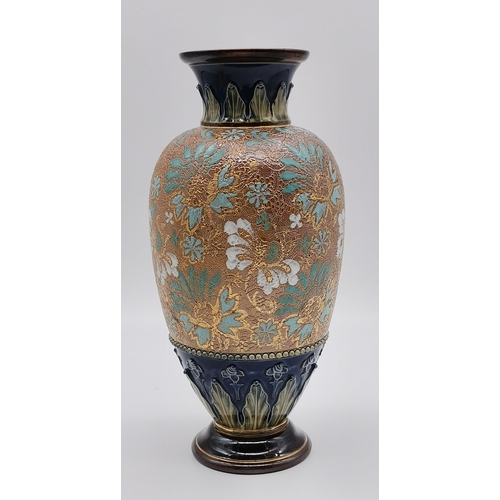 144 - Royal Doulton Slater’s Studio Pottery Stoneware - Gorgeous c. 1900 large vase decorated with gilded ... 