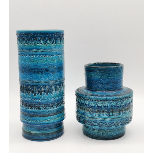 145 - Two Vases by Aldo Llondi for Bitossl in rimini-Blue glazed H25cm and 18cm plus x2 crystal glass vase... 