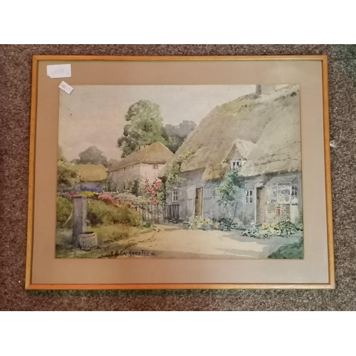 152 - V E Fairweather (British, 19th/20th Century), Thatched cottages in summer, watercolour, signed, fram... 