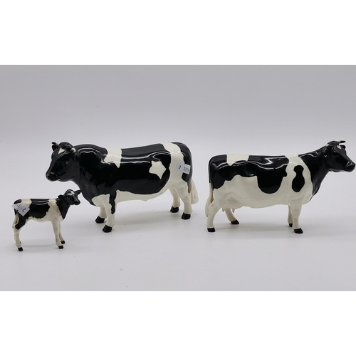 161 - Beswick Friesian Cow Family Bull CH Coddington 1439, Heifer CH. Claybury leegwater and calf all blac... 