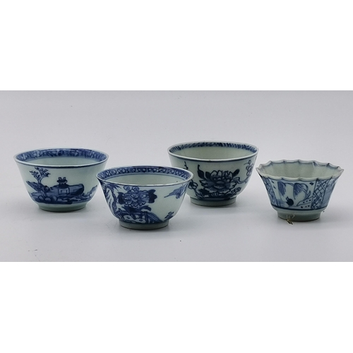 174 - A collection of Chinese blue and white porcelain tea bowls and saucers, variously decorated, some fl... 