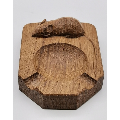 201 - Robert Thompson, a Mouseman oak ashtray, rounded rectangular with canted front corners, with carved ... 