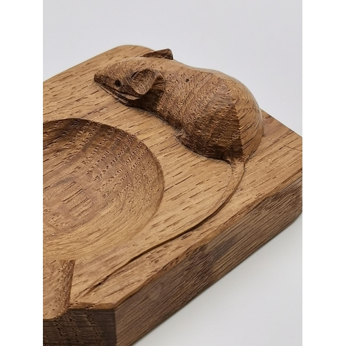 201 - Robert Thompson, a Mouseman oak ashtray, rounded rectangular with canted front corners, with carved ... 