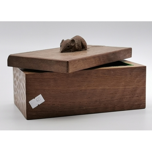 202 - Robert Thompson Mouseman Adzed Oak Lidded Box with Signature mouse carved om top of the box 19cm x 1... 