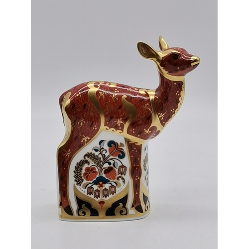 206 - Royal Crown Derby Paperweight Fawn MMVIII with gold stopper and boxCondition StatusExcellent: In exc... 