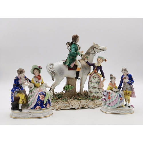 218 - Antique Sitzendorf Dresden Figurine Horse and Rider with flower lady W30cm x H30cmCondition StatusGo... 