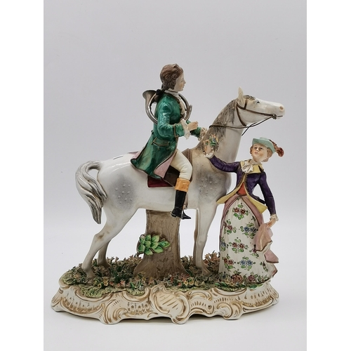 218 - Antique Sitzendorf Dresden Figurine Horse and Rider with flower lady W30cm x H30cmCondition StatusGo... 