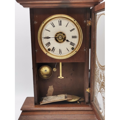 22 - Wooden Cased American Railway Clock C19th H56cm (possibly from the waiting room at St Helens Aucklan... 