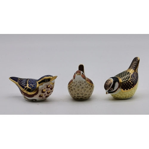 233 - Royal Crown Derby Paperweights - Finch, Blue Tit and Jenny Wren all with gold stoppersCondition Stat... 