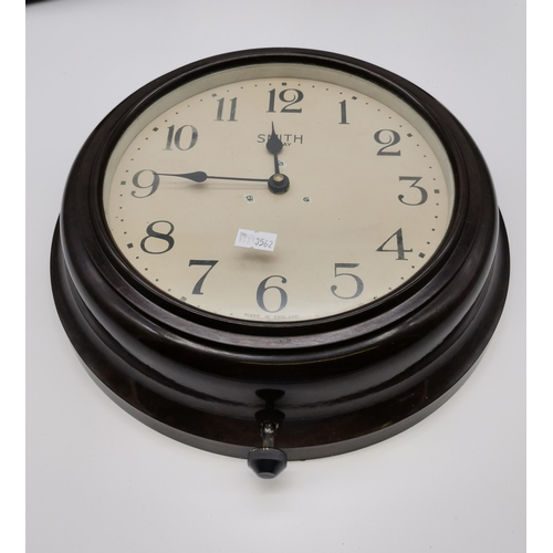 44 - 1930's 8 Day Smith Bakelite Wall clock, 8-Day Smiths Bakelite Domed mantle clock (no glass)  plus Sm... 