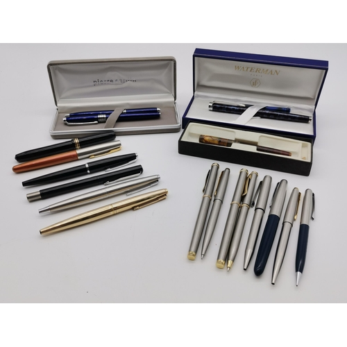 508 - A collection of assorted fountain and ball point pens, including Waterman, Parker, Pierre Cardin, so... 