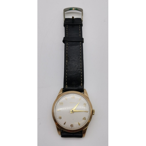 532 - A gent's 9 carat gold Zenith wristwatch, the white circular dial signed ZENITH, with gilt Arabic num... 