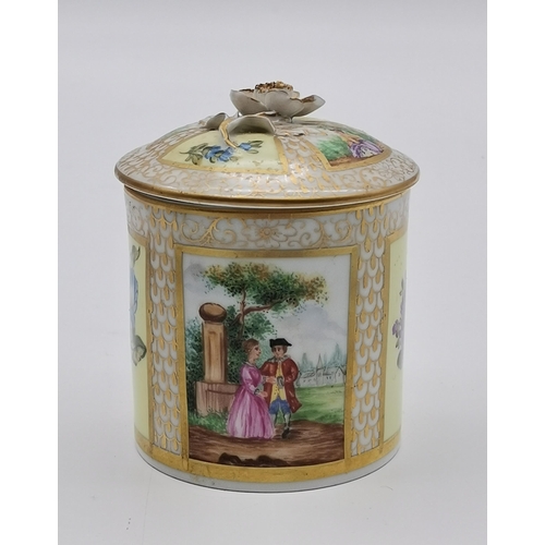 91 - Dresden hand painted porcelain lidded box plus Bonbonniere in openwork Dresden porcelain, floral mot... 