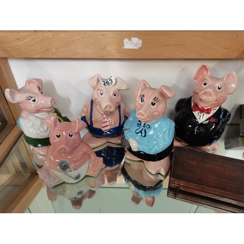 263 - A Collection of Five Wade Natwest Pigs plus antique draftsman drawing utensilsCondition StatusVery G... 