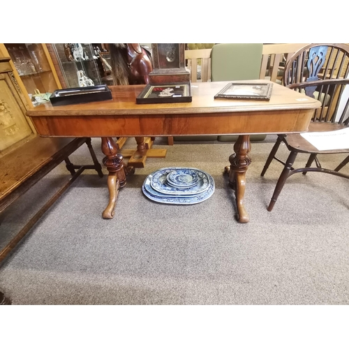 663 - An Antique rosewood library table with two drawers 1.2m x 65cm