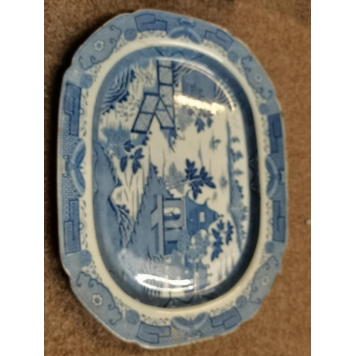 685 - A collection of blue and white willow pattern and Spode meat plates