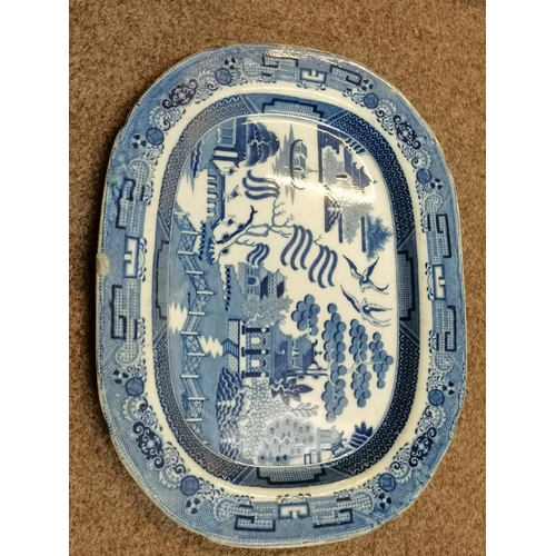 685 - A collection of blue and white willow pattern and Spode meat plates