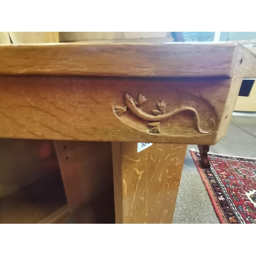 702 - Martin Dutton, a Lizardman bespoke oak corner shelf and pair of small freestanding oak open-fronted ... 