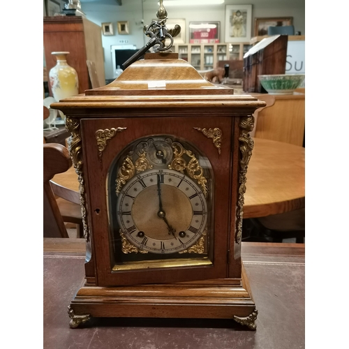 707 - German Oak and Brass cased Bracket clock stamped W&H Son with keys W25cm x H43cmCondition StatusGood... 