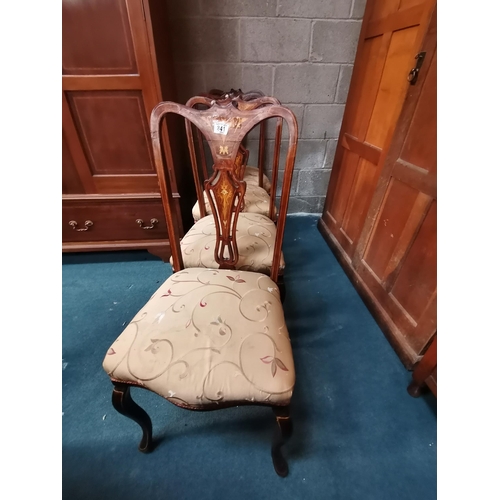 841 - Set of 4 Antique Mahogany inlaid dining chairsCondition StatusGood: In good condition overall, but p... 