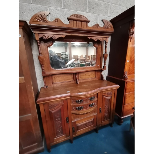 843 - Victorian Carved Oak sideboard with mirror back L133cm x 214cm total heightCondition StatusGood: In ... 