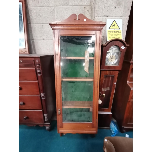 859 - Antique Oak glass fronted  wall mounted display cabinet with key H168cm x W61cm x D25xmCondition Sta... 