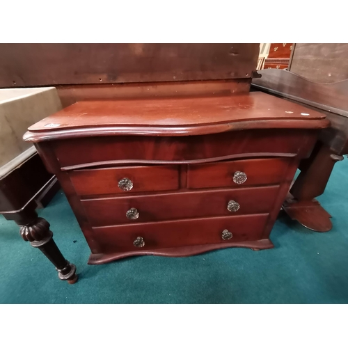 889 - Antique Mahogany 4 Ht chest of drawers with curved front on casters W100cm x D52cm x H79cmCondition ... 