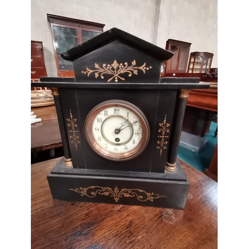 893 - Large Victorian slate mantel clock and 2 smaller antique mantel clocks