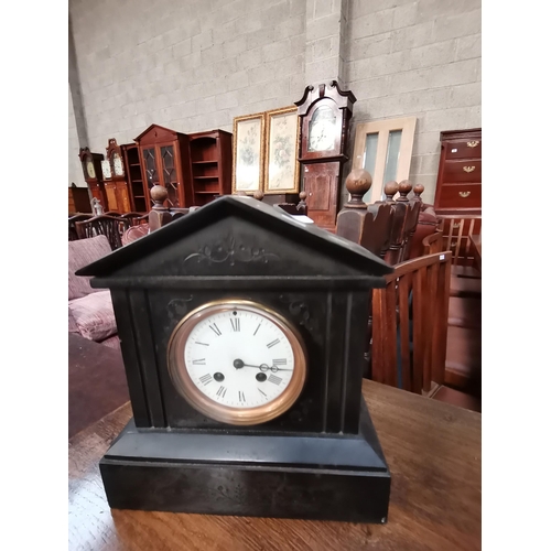 893 - Large Victorian slate mantel clock and 2 smaller antique mantel clocks